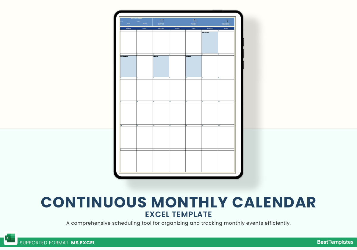Continuous Monthly Calendar Excel Template Best Templates Continuous Monthly Calendar Excel Template Best Templates