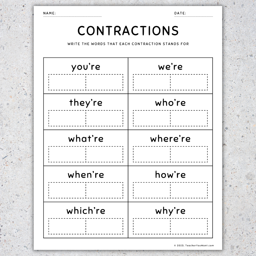 Contractions Worksheets And Activities Grammar Practice Review Pages Made By Teachers
