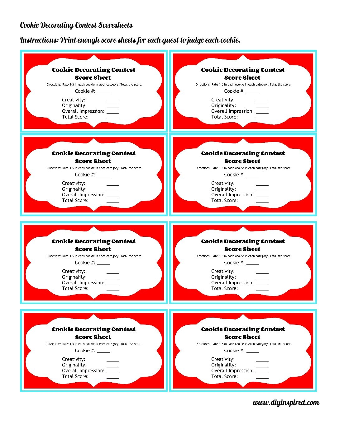 Cookie Contest Judging Sheet Printable