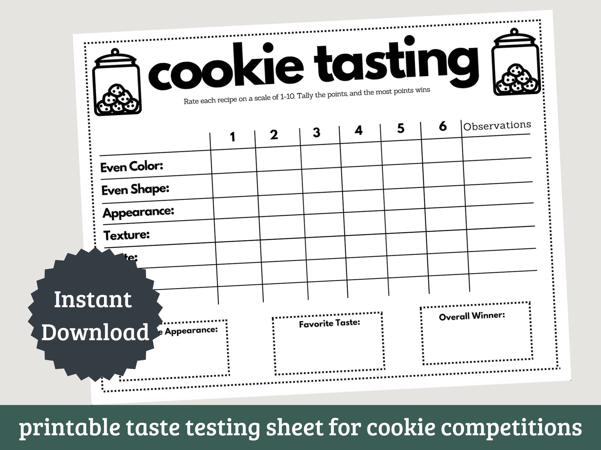 Cookie Taste Testing Sheet For Cookie Competitions Baking Competitions Christmas Cookie Parties Etsy Israel