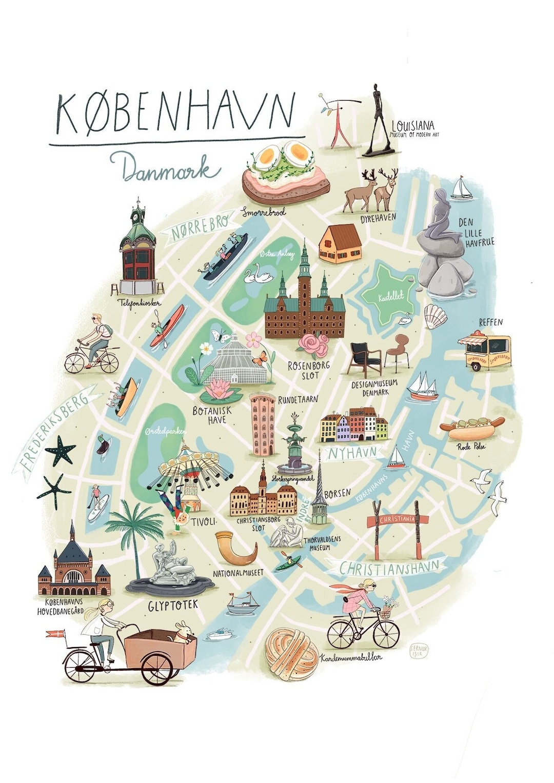 Copenhagen Illustrated Map Downloadable Art Print City Map Etsy