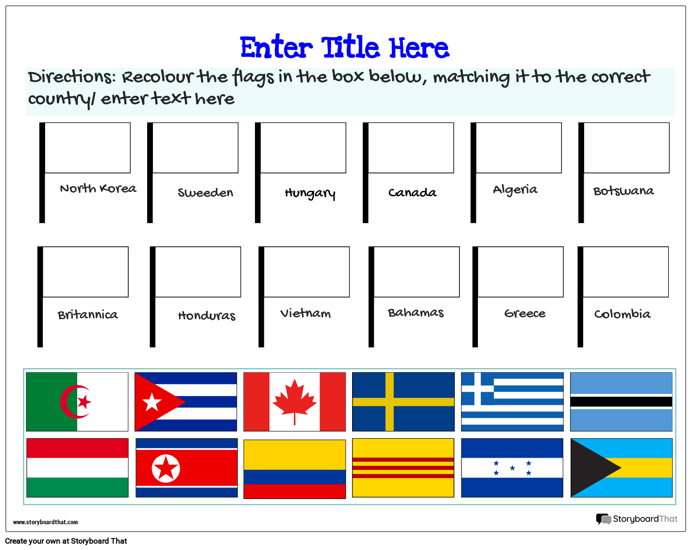 Country Cards Based Flag Worksheet Template Storyboard