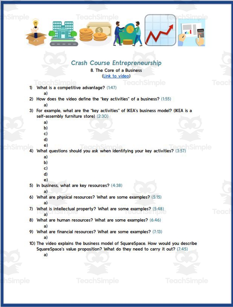 Printable Entrepreneurship Activity Sheets