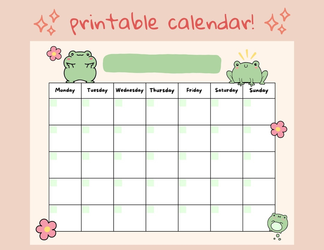 Cute Frog Open Printable Calendar Digital Download Calendar Instant Download Etsy Norway