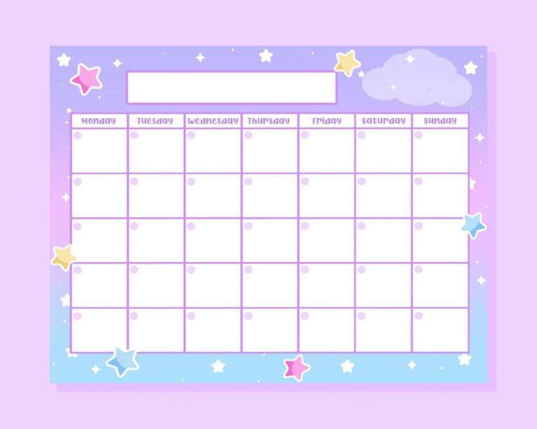 Cute Star Printable Calendar Daily Schedule Kawaii Etsy