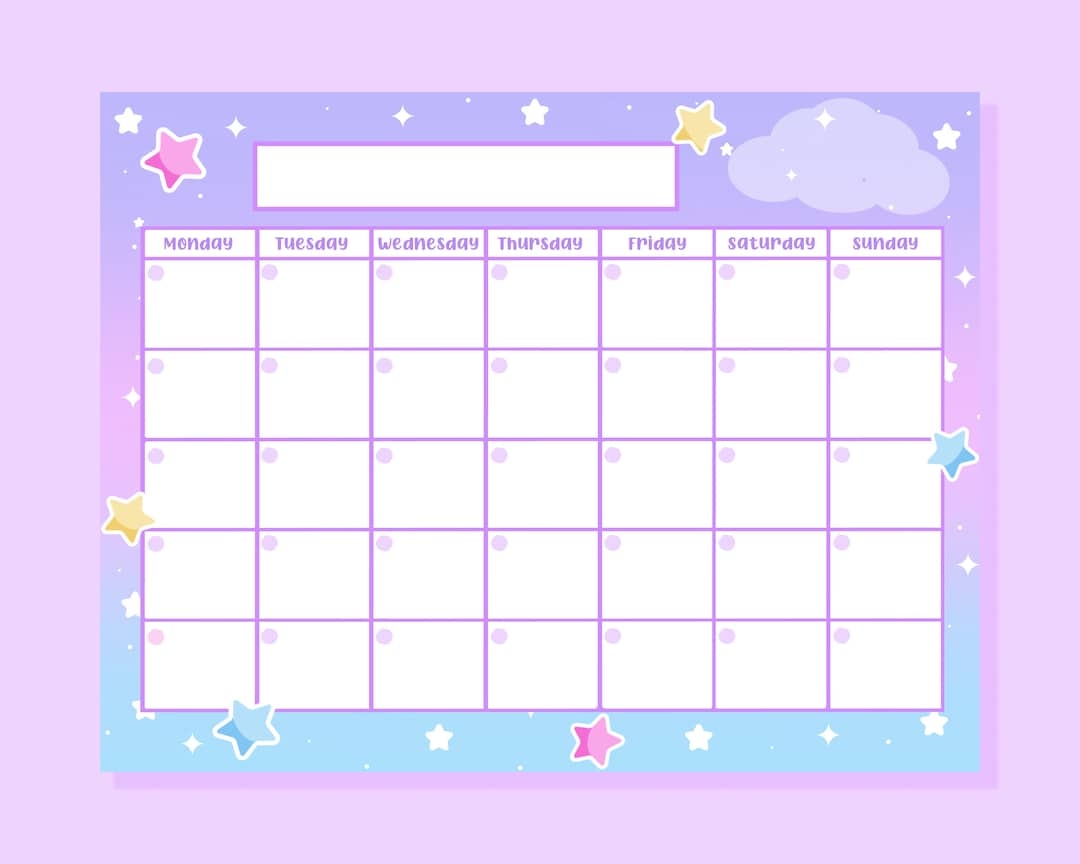 Cute Star Printable Calendar Daily Schedule Kawaii Etsy