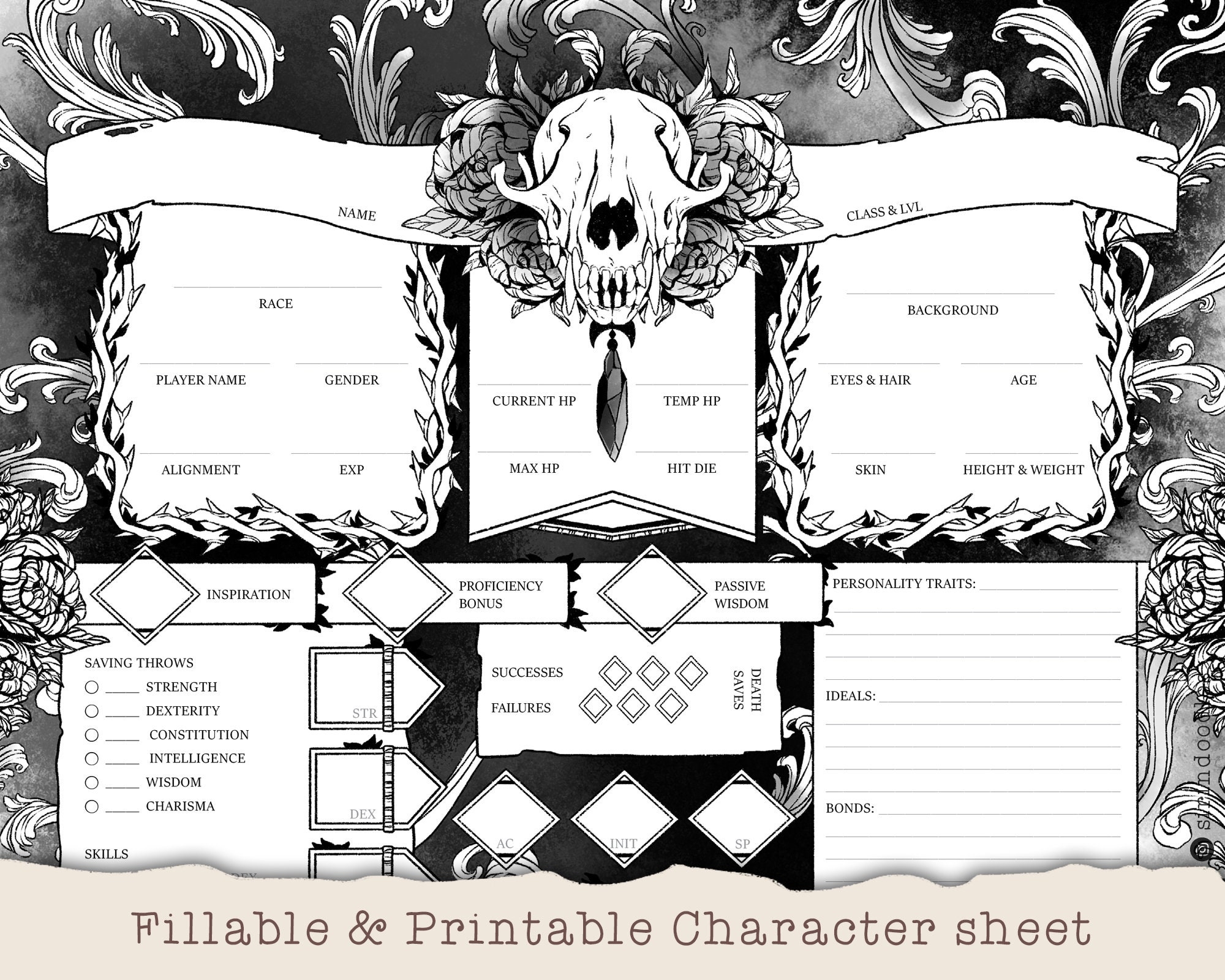 D D Character Sheet Fox Magic Custom Character Sheets Fillable And Printable Black And White Dnd 5e Etsy UK D D Character Sheet Fox Magic Custom Character Sheets Fillable And Printable Black And White Dnd 5e Etsy UK