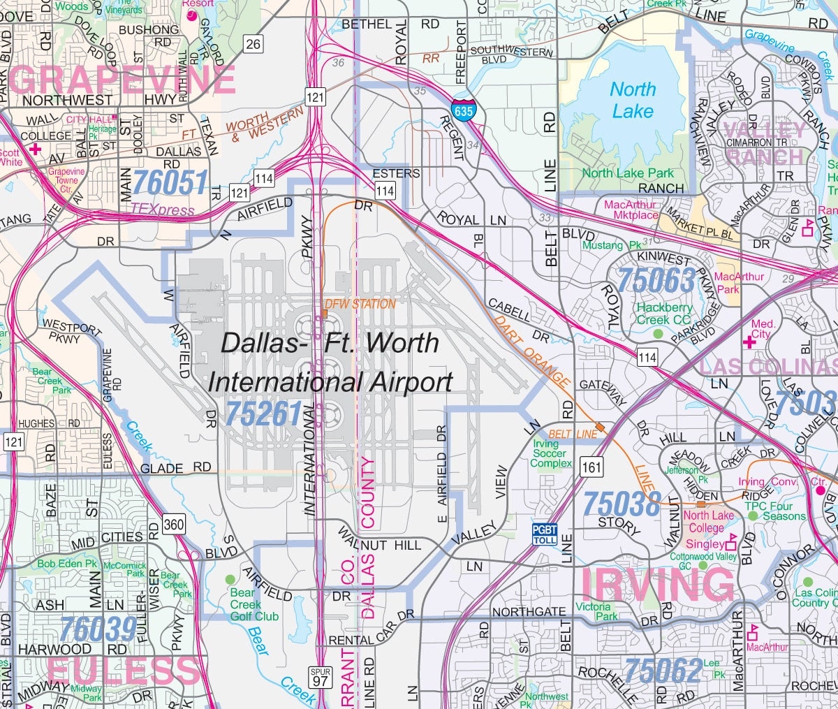 Dallas Ft Worth Metroplex Detailed Region Wall Map With Zip Codes Metro Maps