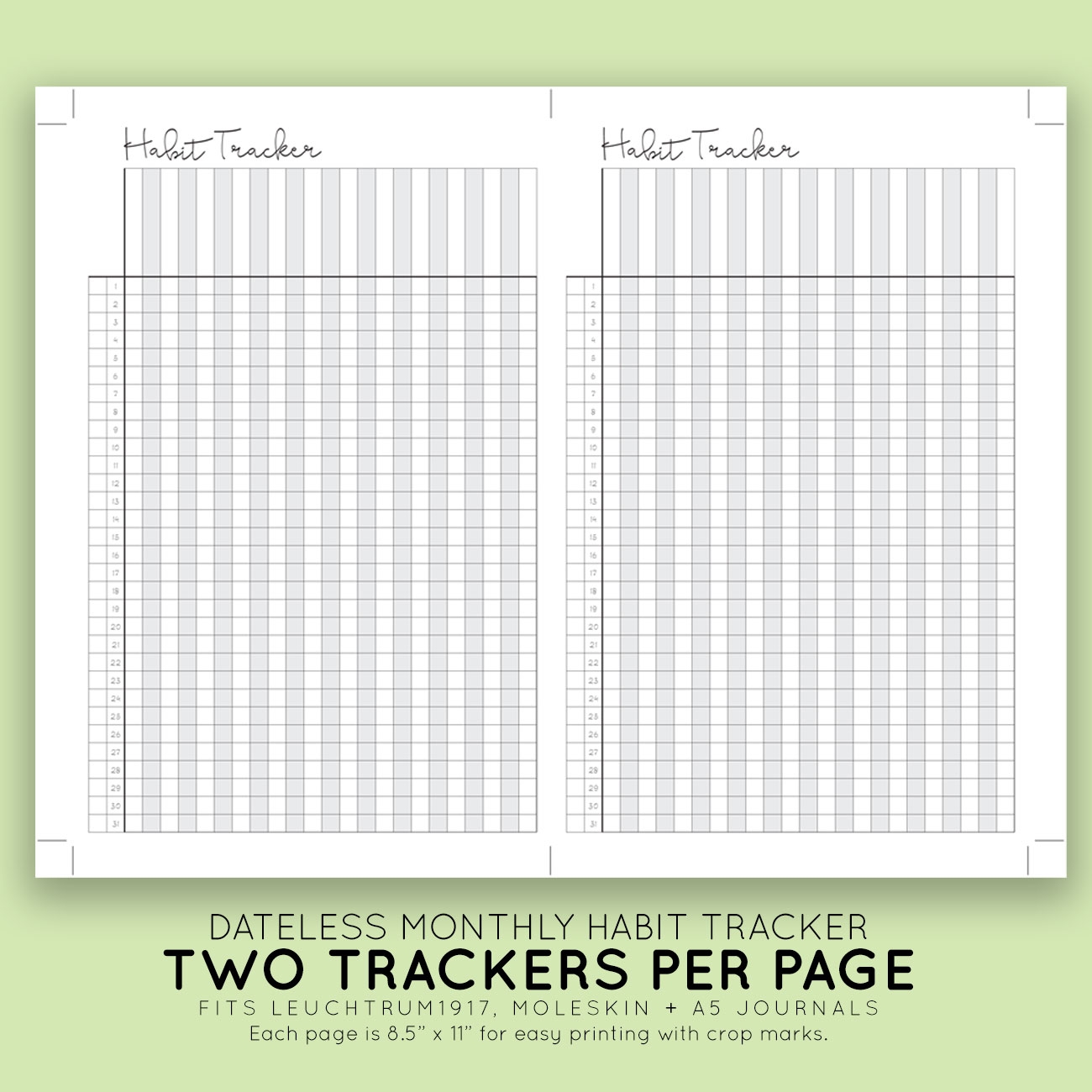 Dateless Monthly Printable Calendar Habit Tracker Kit Laura Kinker