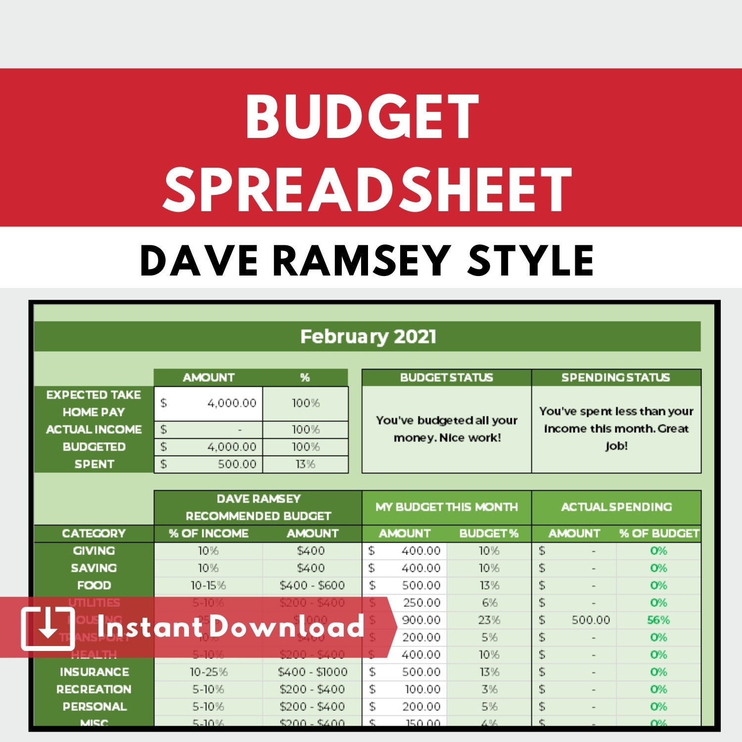 Dave Ramsey Budget Planner Budgeting Spreadsheet Calculator Etsy