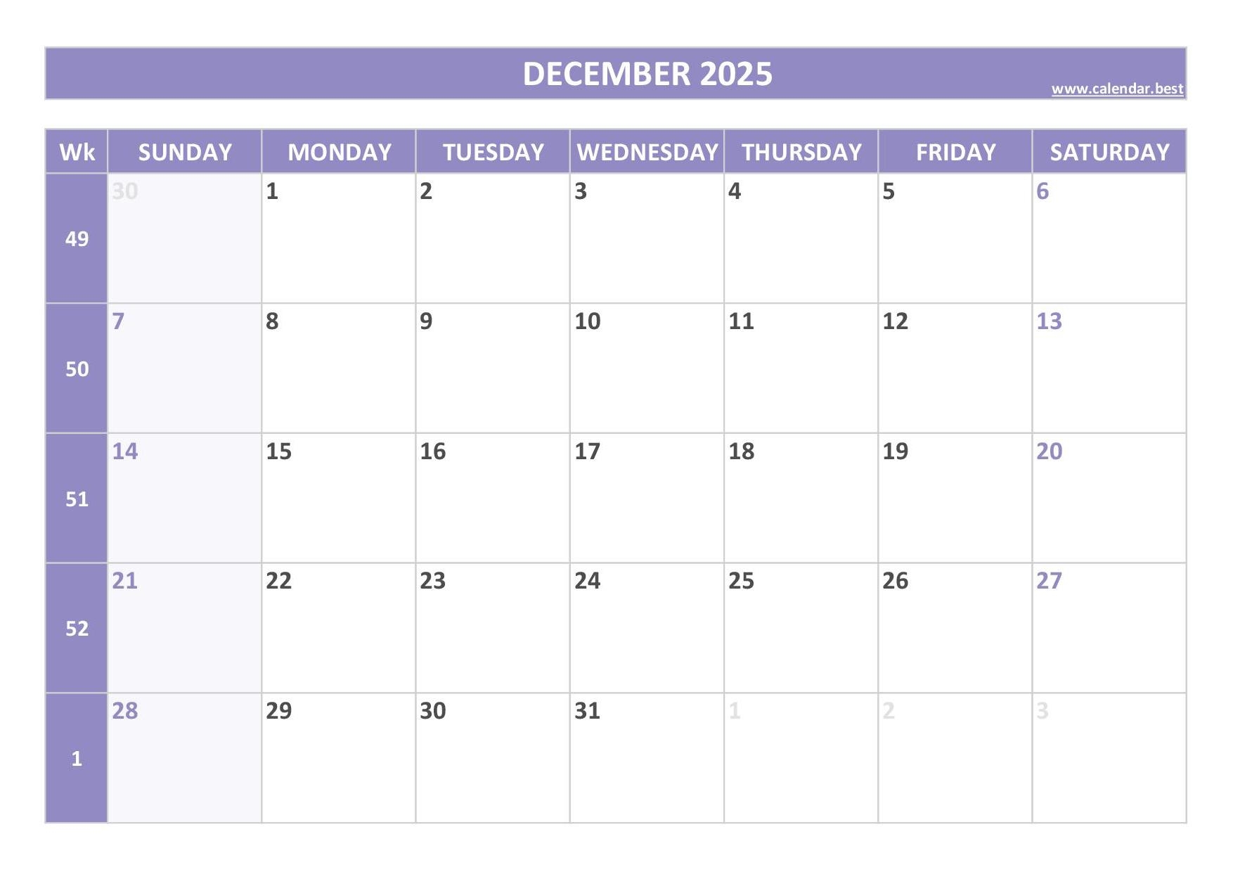 December 2025 Calendar Calendar best