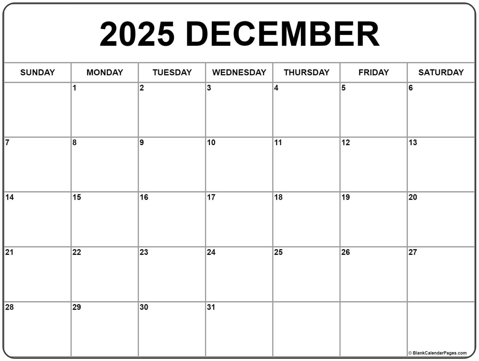 December Free Printable Calendar 2025 - Free Printable Templates