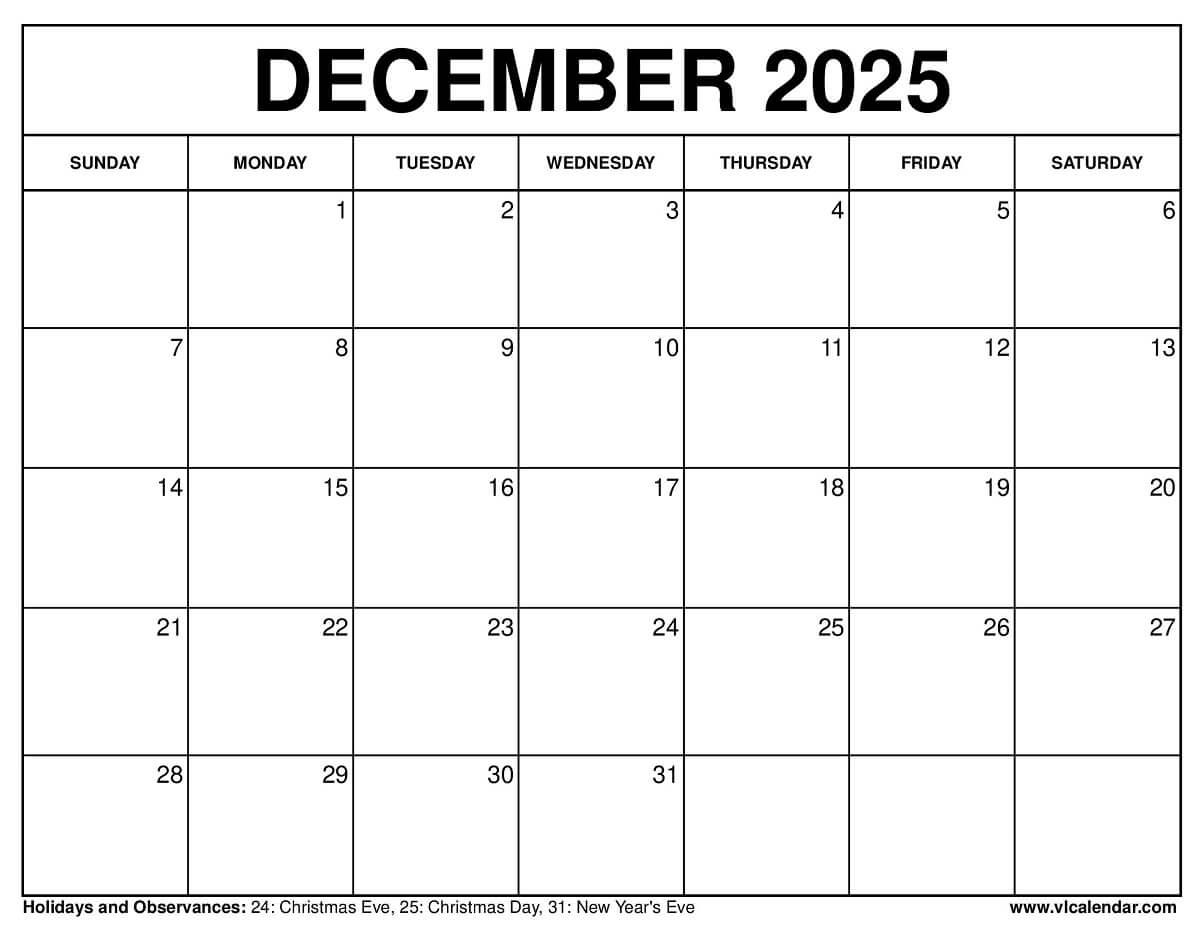 December 2025 Calendar Free Printable Templates December 2025 Calendar Free Printable Templates