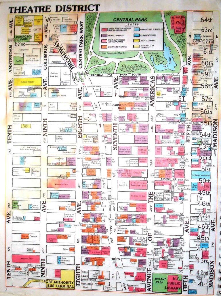 Detailed Theatre District Map Of Manhattan Manhattan Detailed Theatre District Map Vidiani Maps Of All Countries In One Place