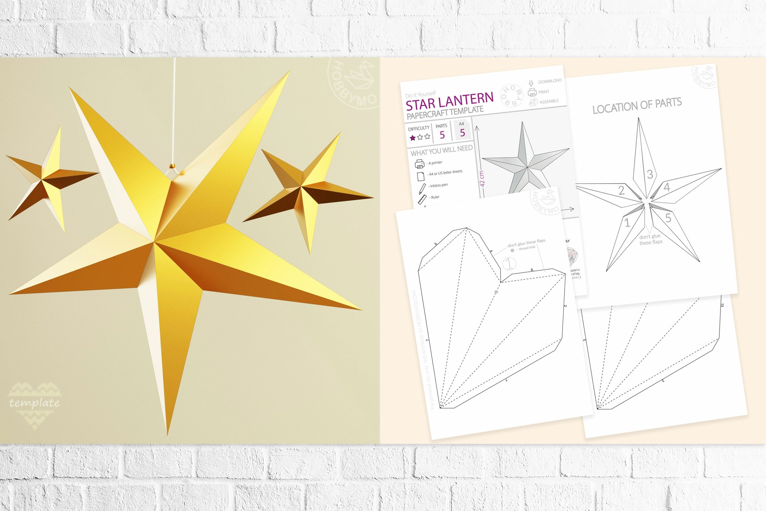 DIY Paper Star Lantern 3D Papercraft Template PDF 2890000