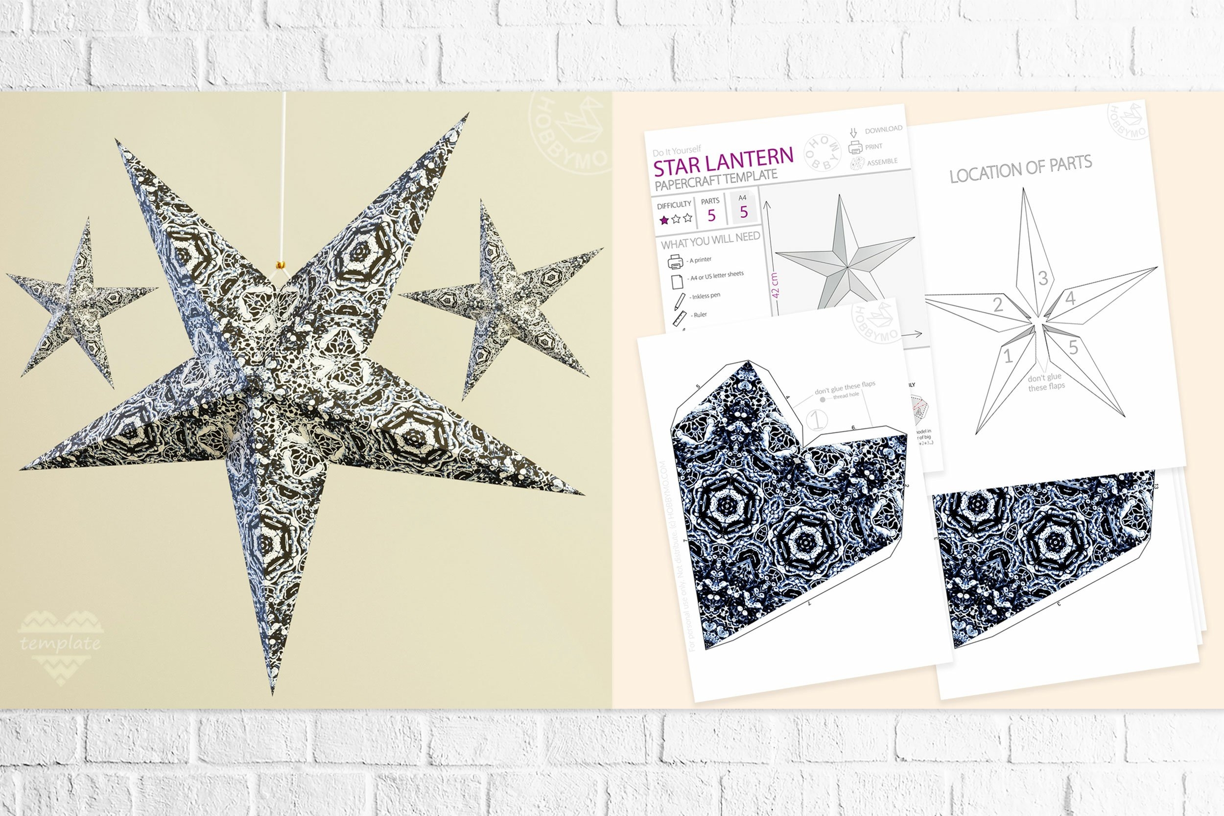 DIY Paper Star Lantern 3D Papercraft Template PDF 2890082 