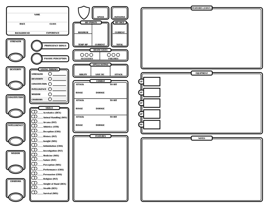 Dnd 5E Character Sheet Compact Half Sheet Etsy Canada