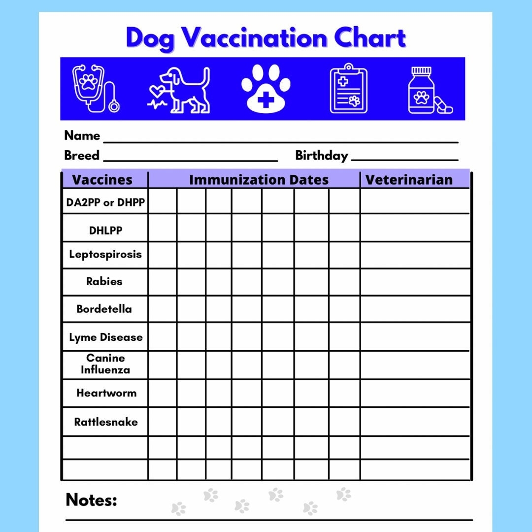 Dog Vaccine Printable Pet Printable Immunization Puppy Vaccinations Dog Health Digital Download Instant Download PDF Etsy Hong Kong