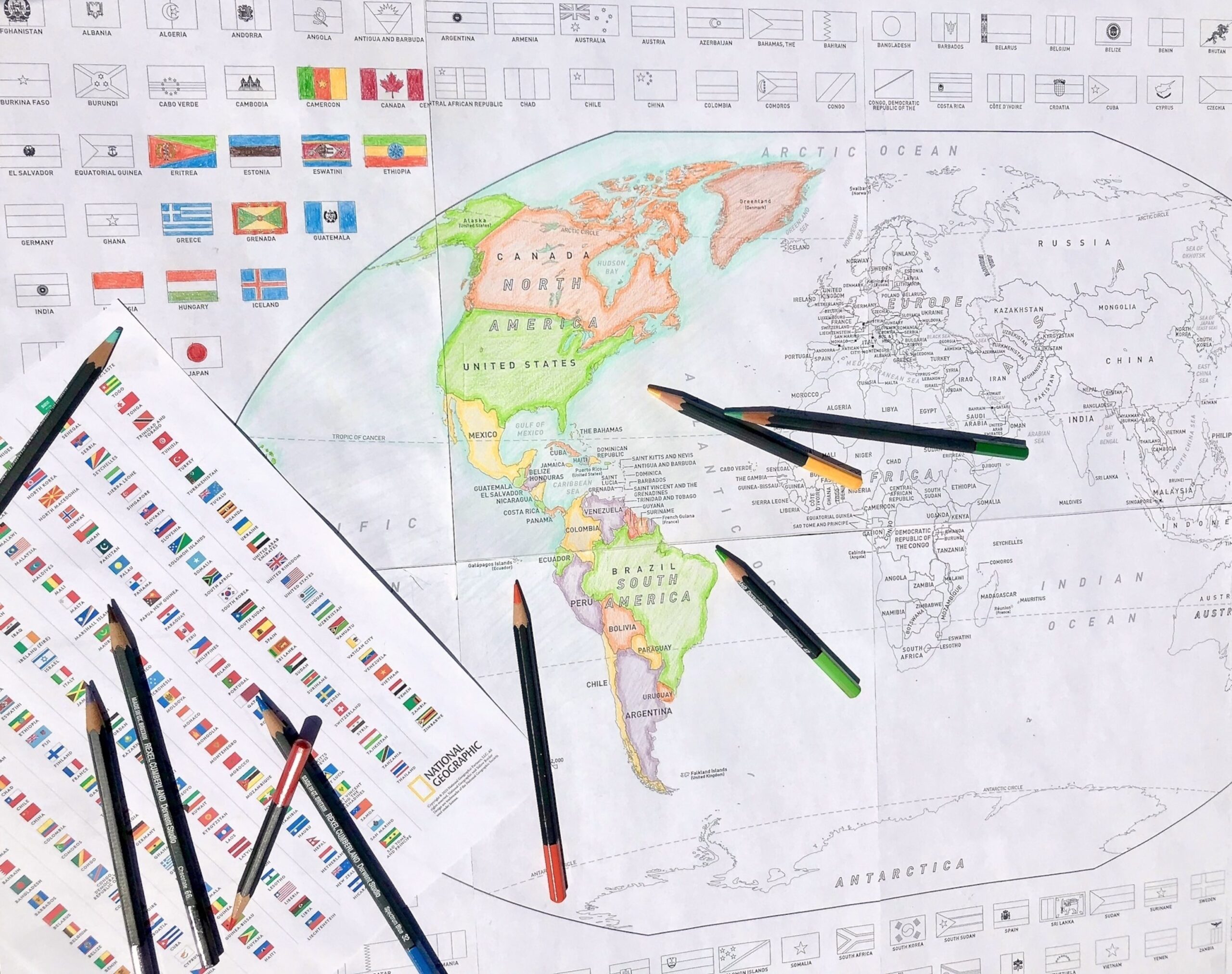 Download And Color A Free World Or United States Map With Flags National Geographic