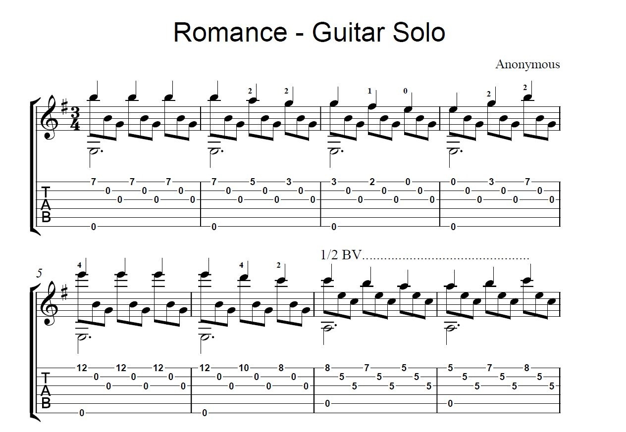 Download Free Guitar Sheet Music Romance Guitar Includes TAB