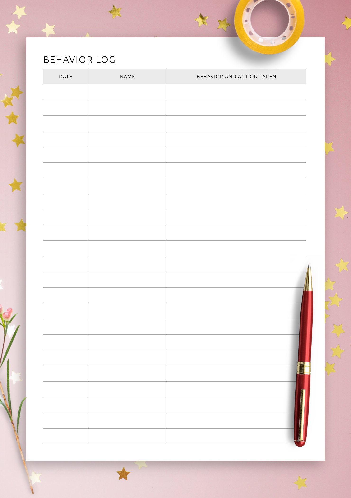 Download Printable Behavior Log PDF