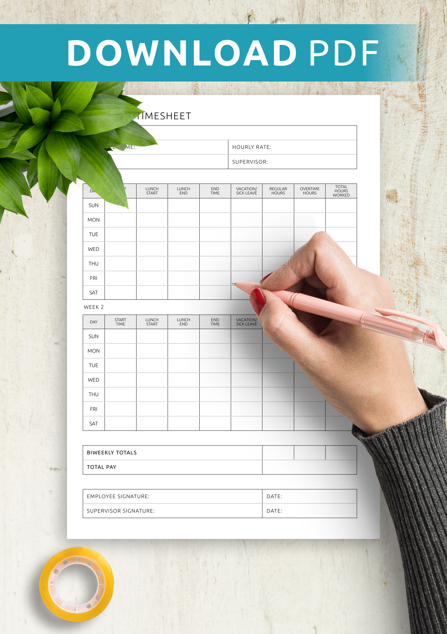 Download Printable Biweekly Timesheet Template PDF Download Printable Biweekly Timesheet Template PDF