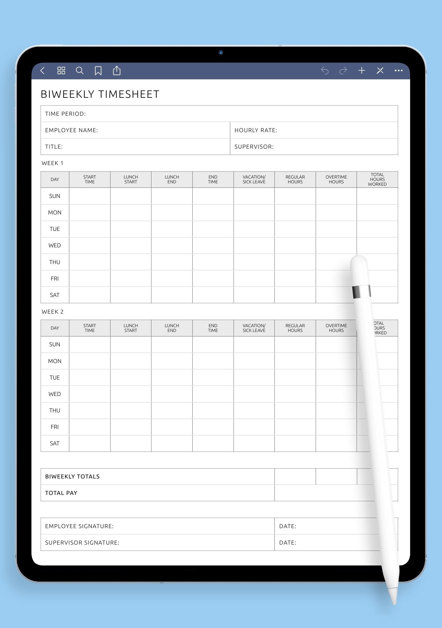 Download Printable Biweekly Timesheet Template PDF Download Printable Biweekly Timesheet Template PDF