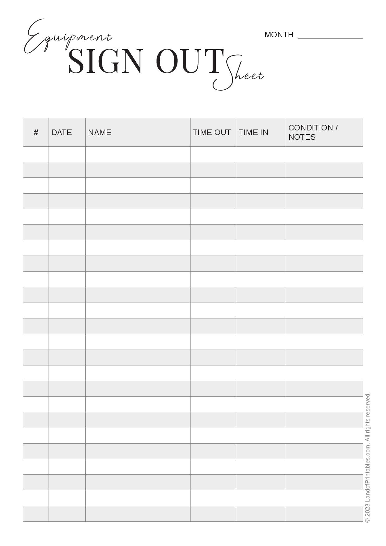 Printable Time In Time Out Sheet