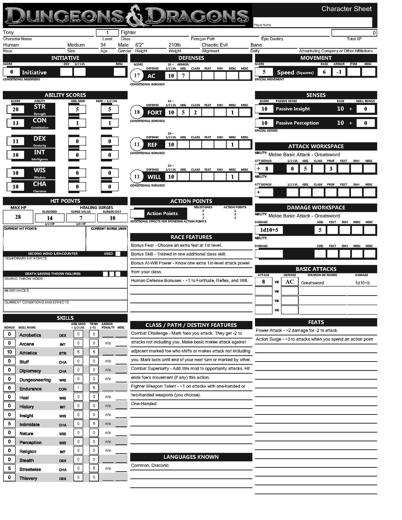 Dungeons And Dragons 3 5 Character Sheet Fillable Printable
