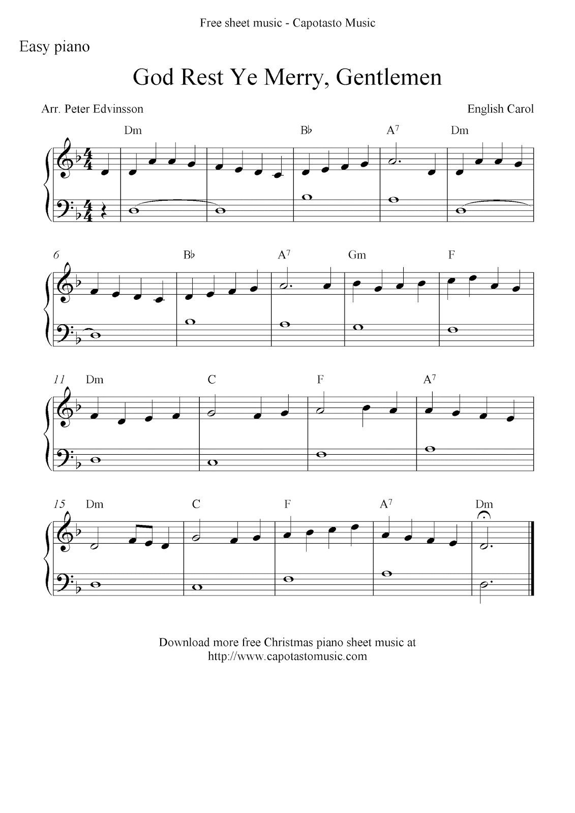 Easy Sheet Music For Beginners Free Christmas Piano Sheet Music Score God Rest Ye Merry Gentlemen
