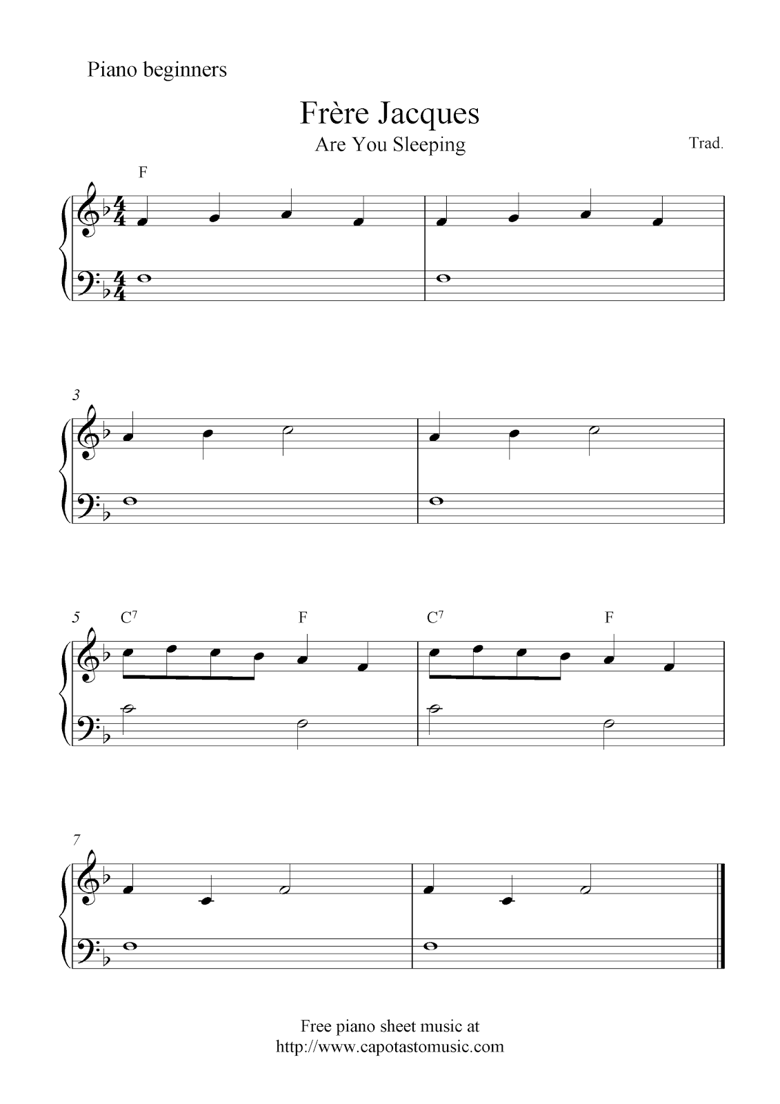 Easy Sheet Music For Beginners Free Piano Sheet Music Notes For Beginners Fr re Jacques Are You Sleeping 