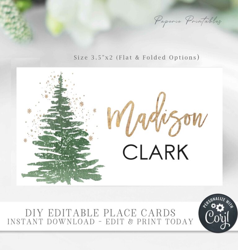 Editable Christmas Place Cards Holiday Place Cards Christmas Place Card Template Gold Foil Script Place Card DIY Corjl CP53 CP56 CP66 Etsy