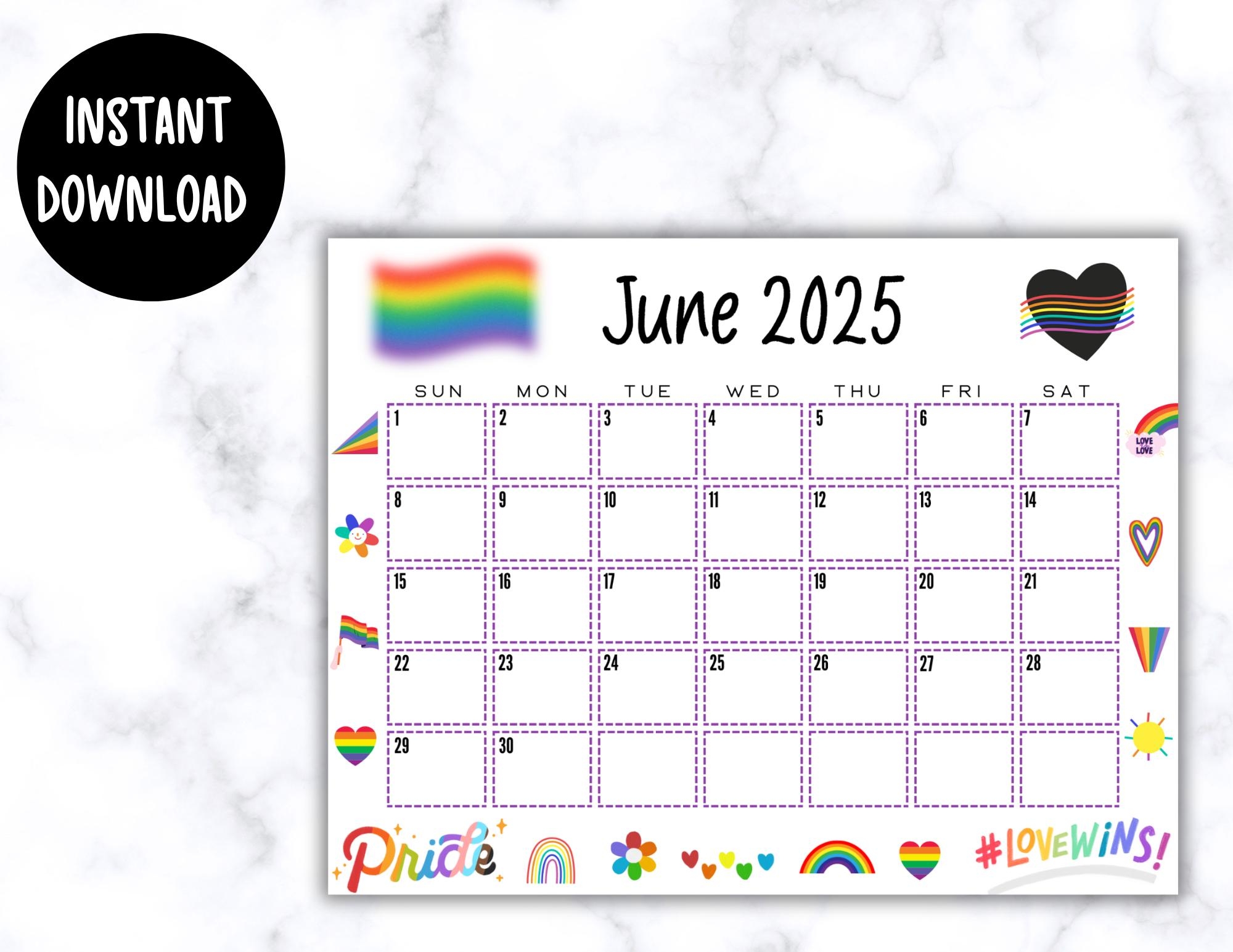 EDITABLE June 2025 Calendar LGBTQ Month Planner Printable Pride Month June Calendar Pride Calendar 2025 Wall Calendar Pride Month Etsy