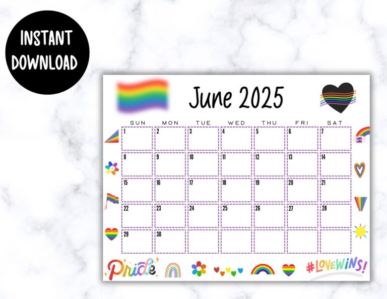 EDITABLE June 2025 Calendar LGBTQ Month Planner Printable Pride Month June Calendar Pride Calendar 2025 Wall Calendar Pride Month Etsy