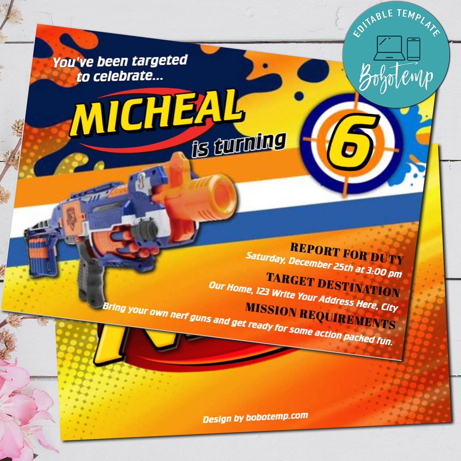 Editable Nerf Gun Dart Gun Birthday Party Invitation DIY Bobotemp Editable Nerf Gun Dart Gun Birthday Party Invitation DIY Bobotemp