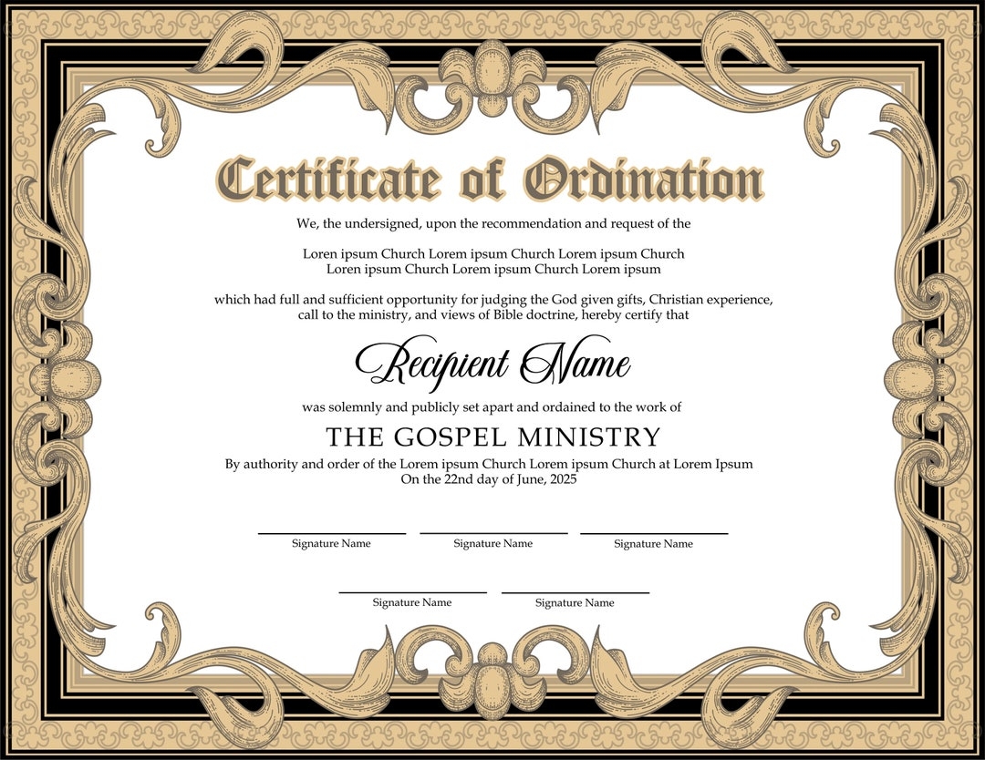Editable Ordained Minister Certificate Template Printable Certificate Of Ordination Elegant Ordination Certificate Instant Download Etsy