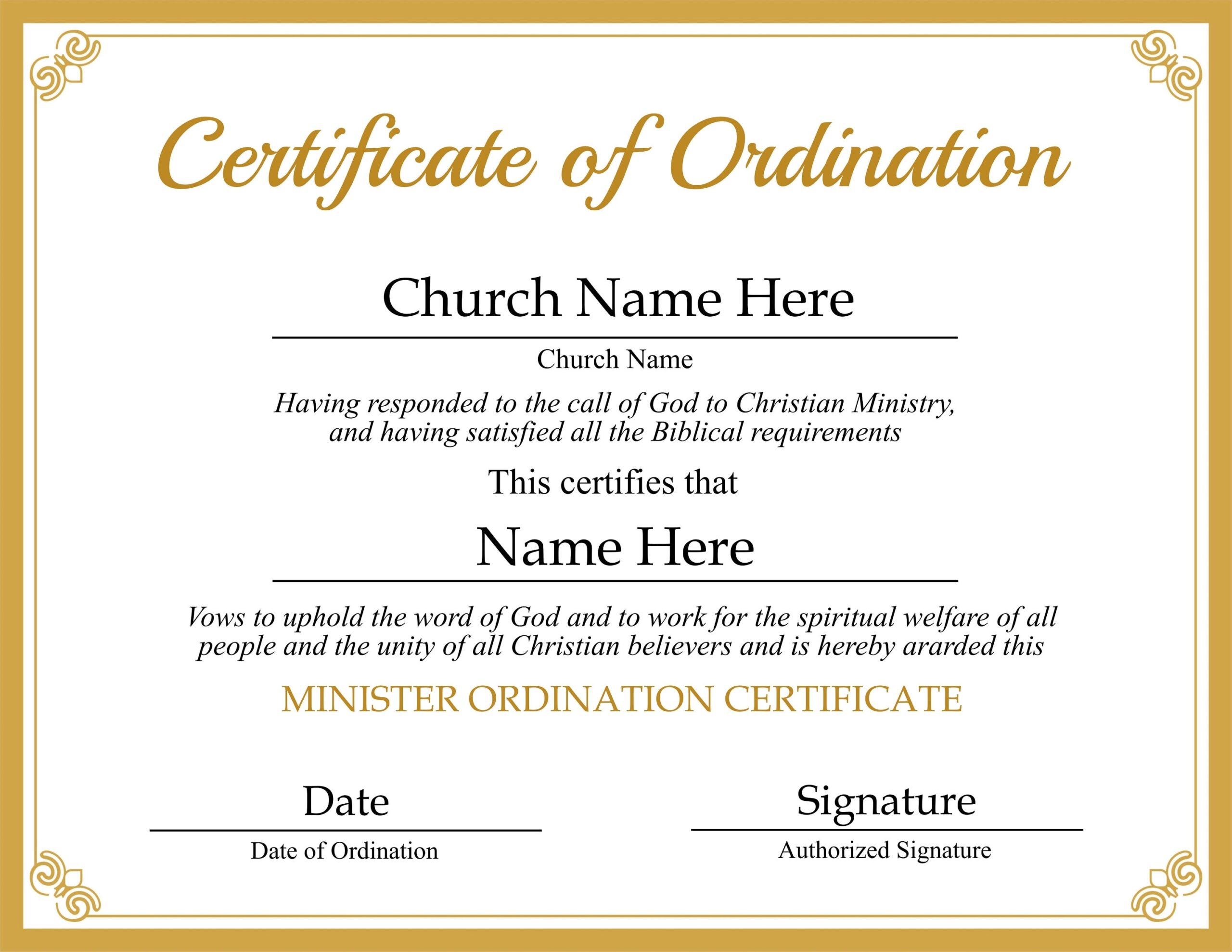 Free Printable Ordination Certificate Templates