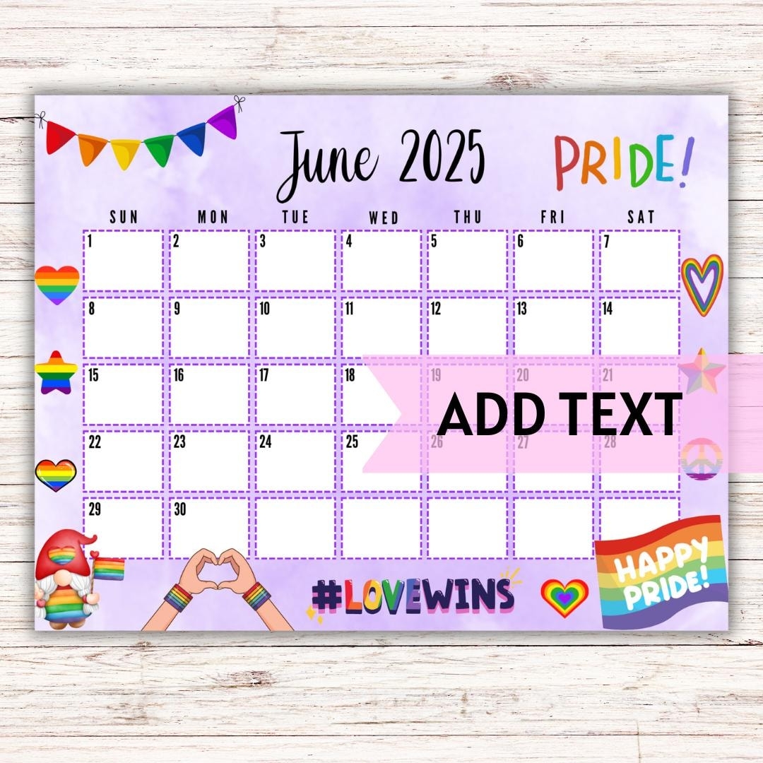 EDITABLE Printable June Calendar 2025 Summer LGBT Calendar 2025 Happy Pride Month June Calendar Pride Calendar Fillable Calendar Etsy