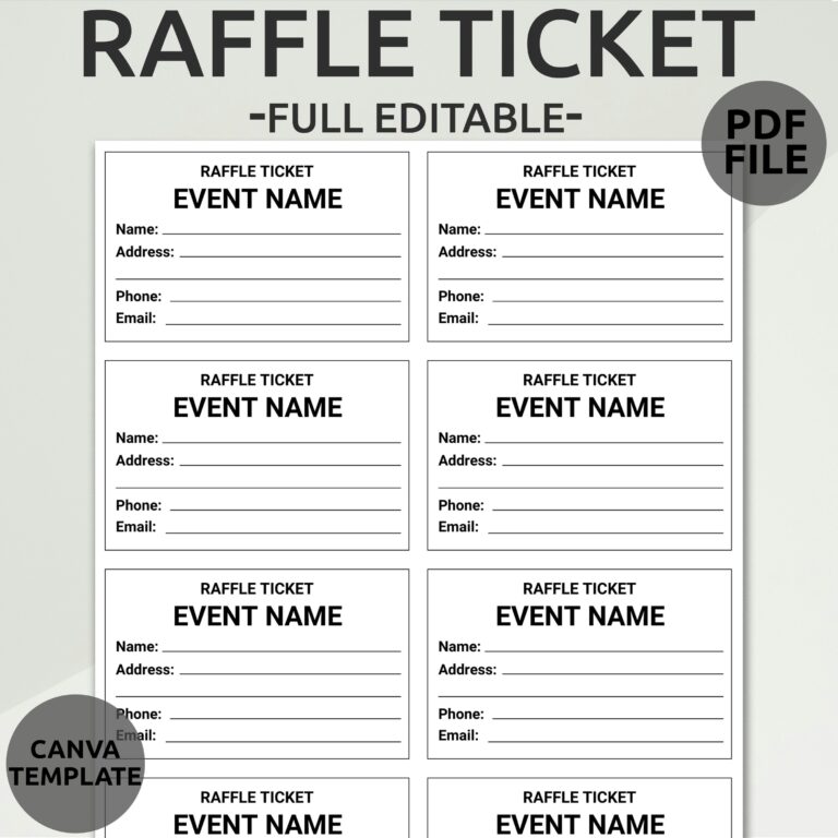 Editable Raffle Ticket Template Printable Raffle Ticket 