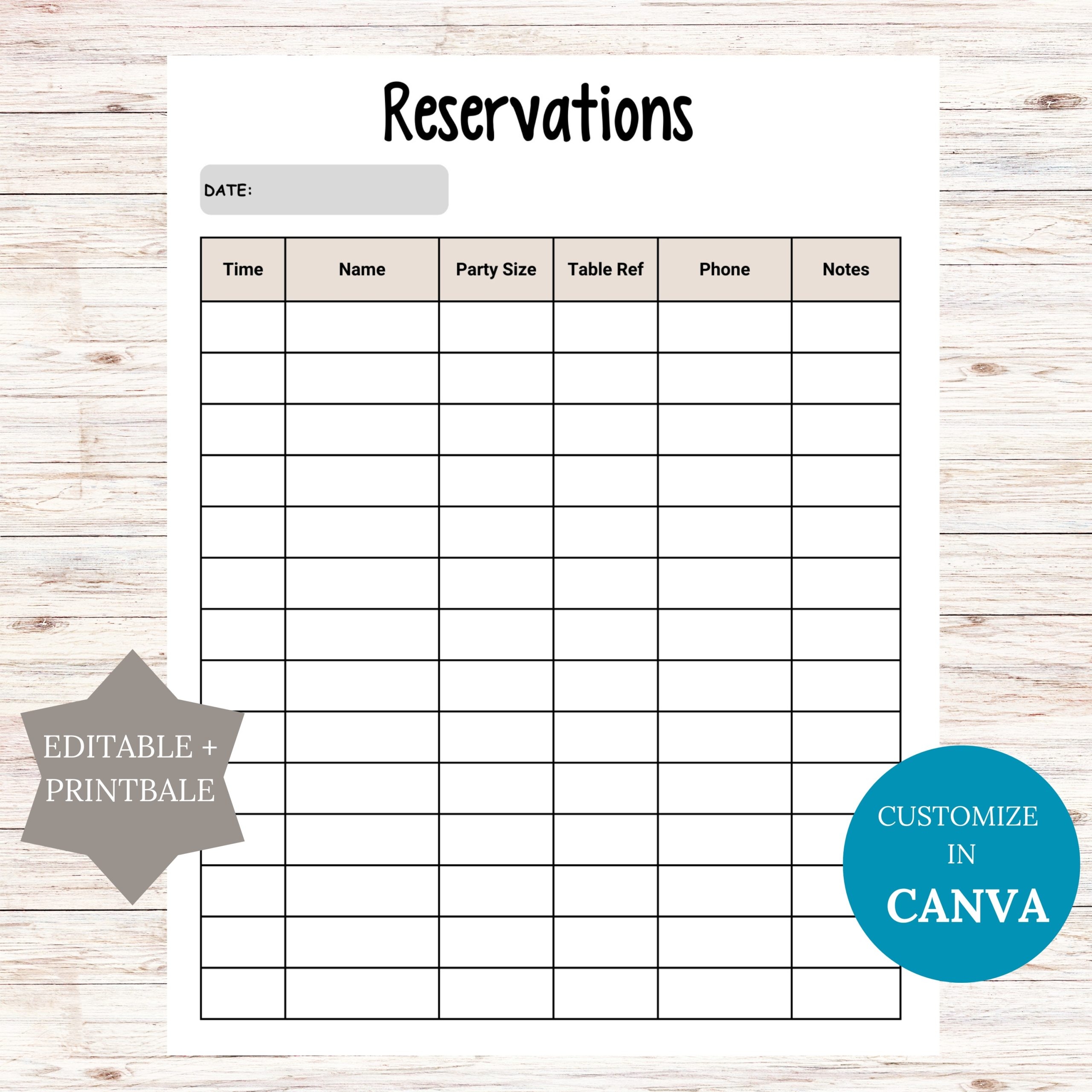 Editable Reservations List Printable Editable Reservations List Printable