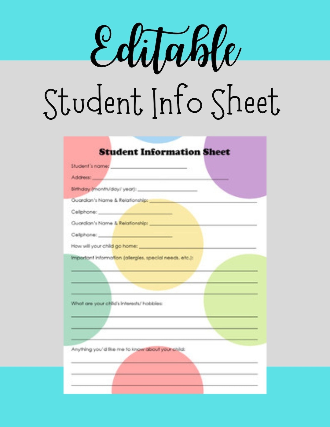 Student Information Sheet Printable Student Information Sheet Printable