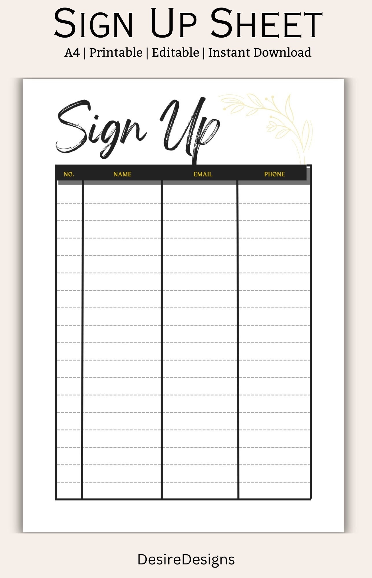 Editable U0026 Printable Sign Up Sheet Sign Up Sheet Sign Up 