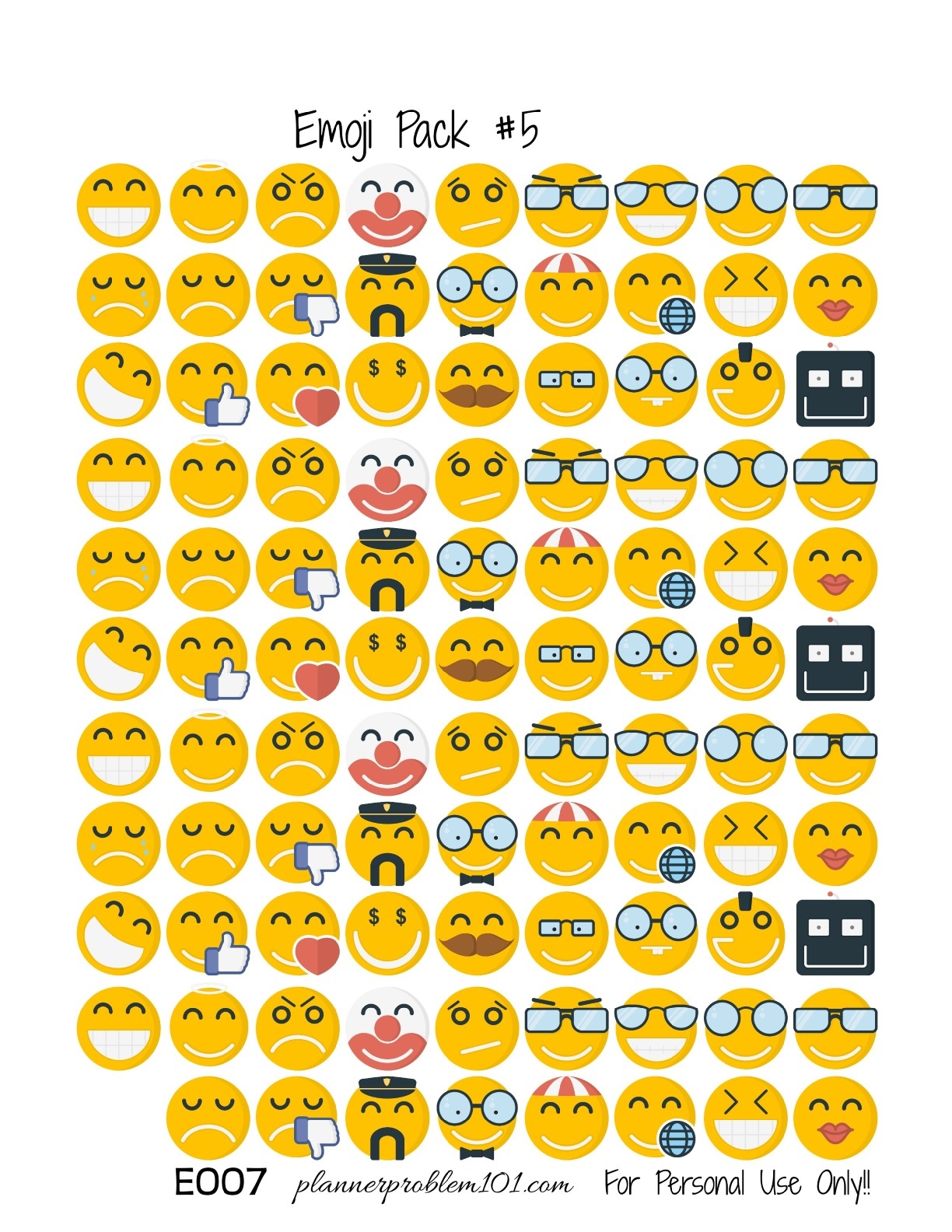 Emoji Pack 5 Free Printable Planner Stickers PlannerProblem