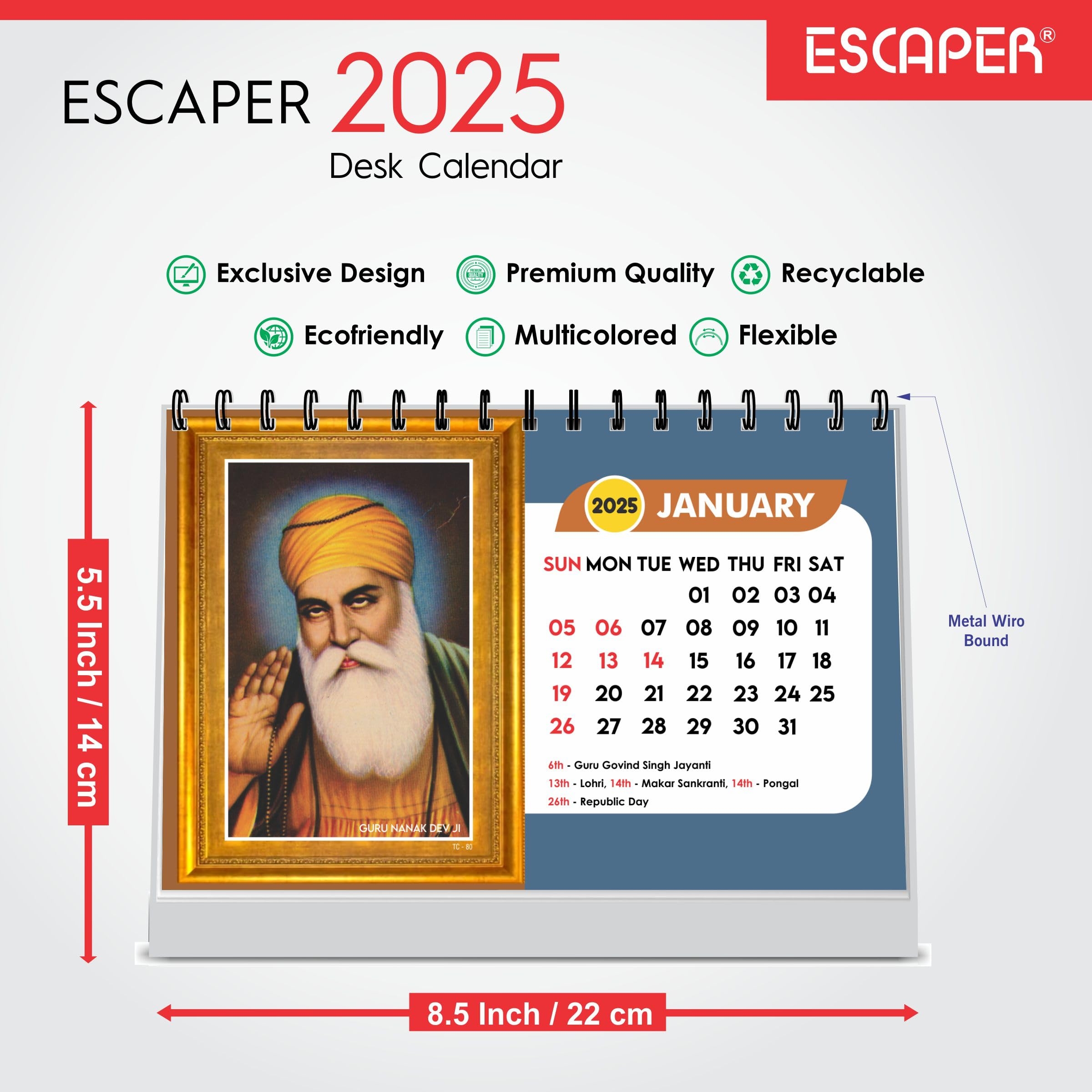 ESCAPER Sikh Calendar 2025 Desk Sikhism Calendar 2025 Sikh Guru Photos Calendar 2025 Guru Nanak Photo Calendar Guru Govind Singh Calendar 2025 Sikh God Photo Calendar Sikh Gurus 2 Qty Amazon in Office Products