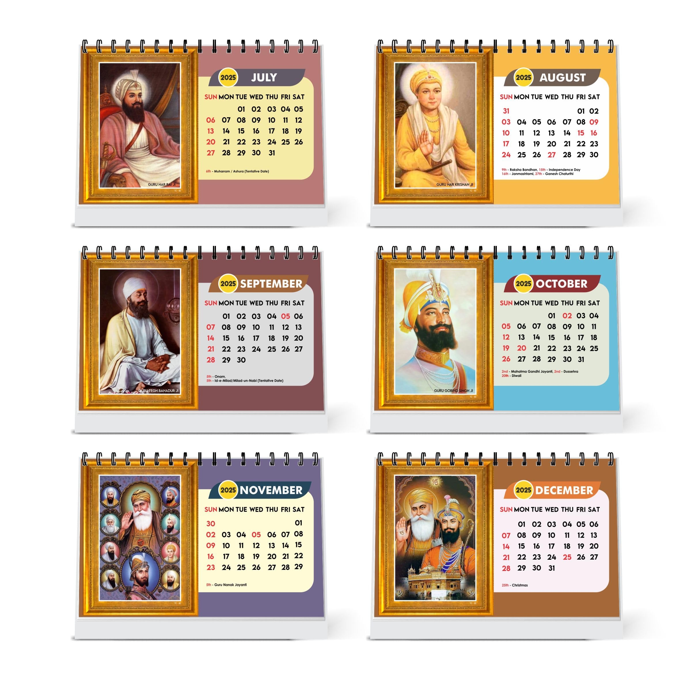 ESCAPER Sikh Calendar 2025 Desk Sikhism Calendar 2025 Sikh Guru Photos Calendar 2025 Guru Nanak Photo Calendar Guru Govind Singh Calendar 2025 Sikh God Photo Calendar Sikh Gurus 2 Qty Amazon in Office Products
