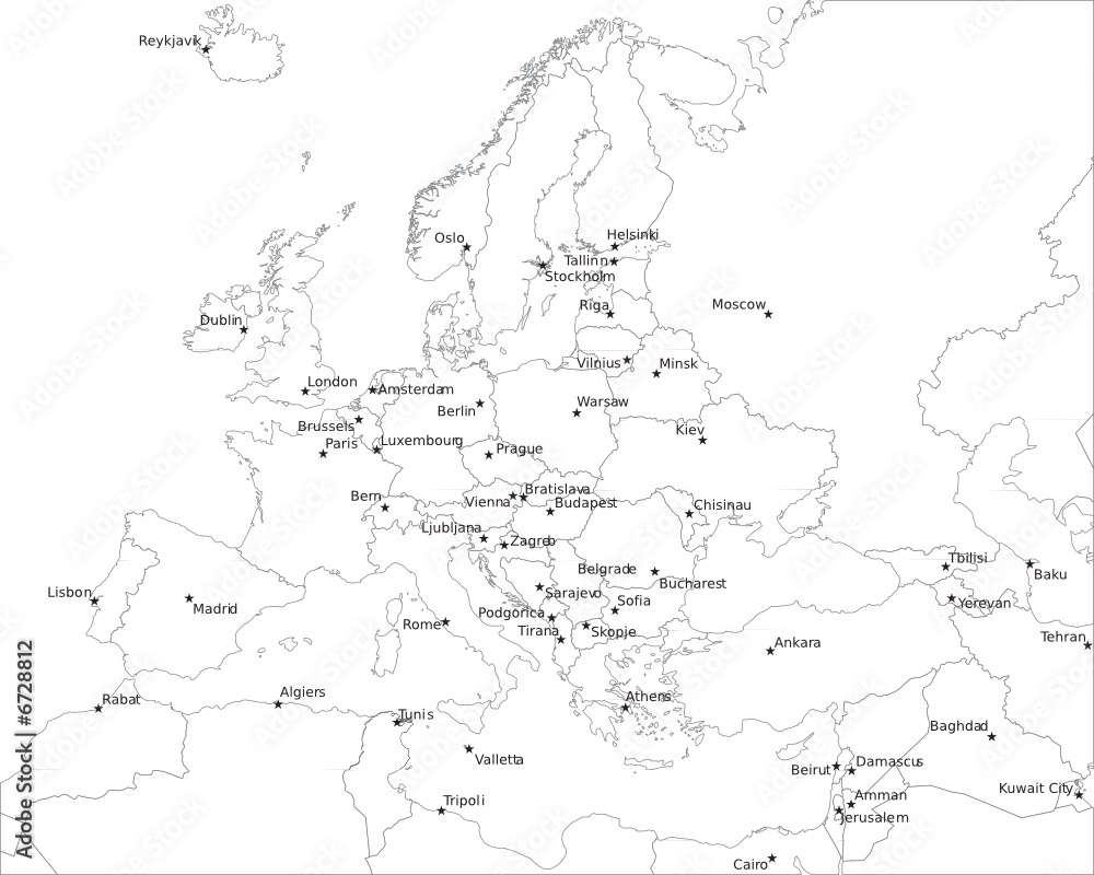 Europe Vector Outline Map With State Capitals Stock Vector Adobe Stock