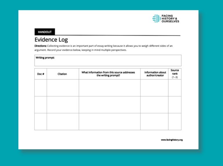 Evidence Log Template Facing History Ourselves