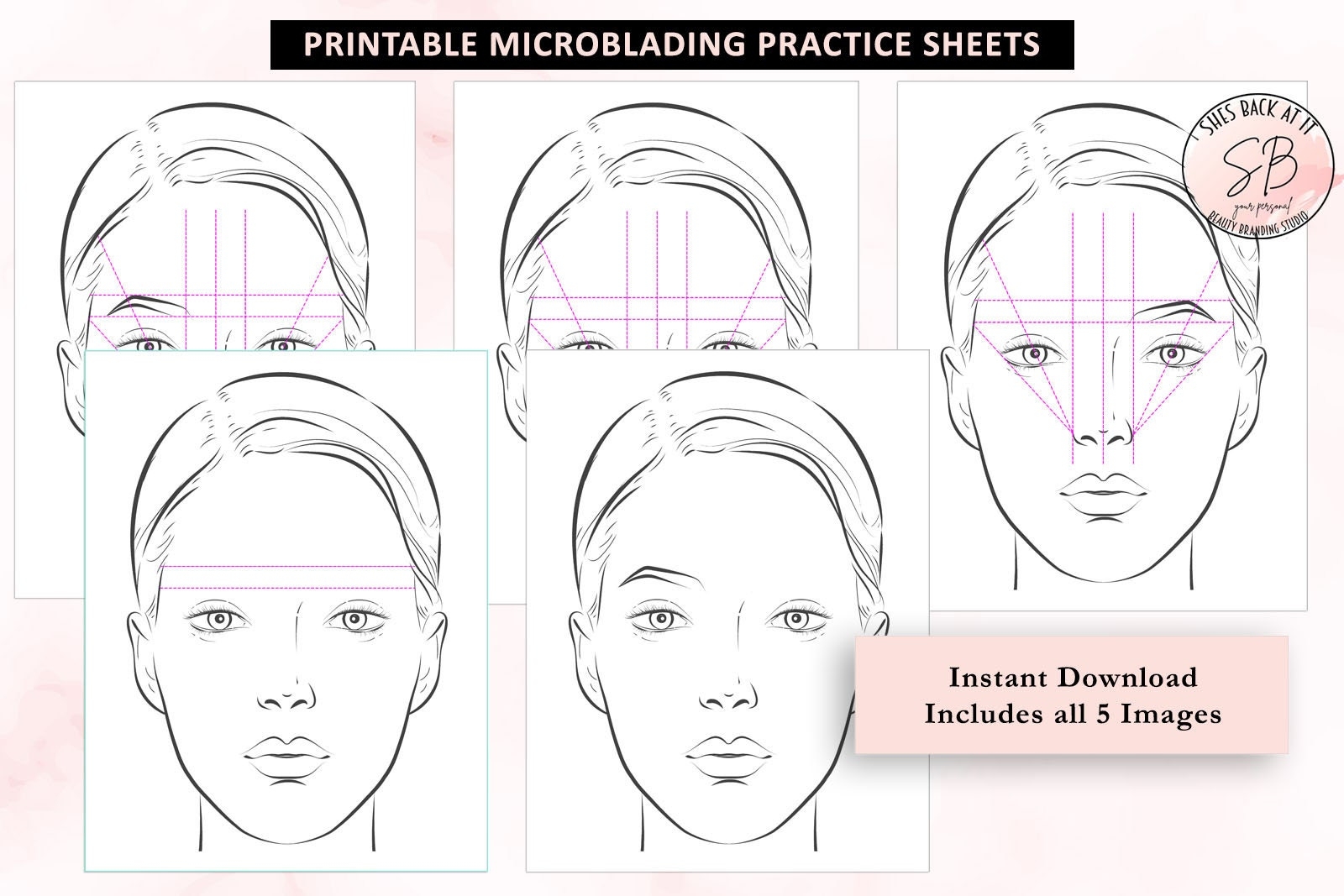 Eyebrow Mapping Practice Sheets Microblading Pattern Printable Microblading Practice Microblading Training Eyebrow Mapping PMU Training Etsy Hong Kong