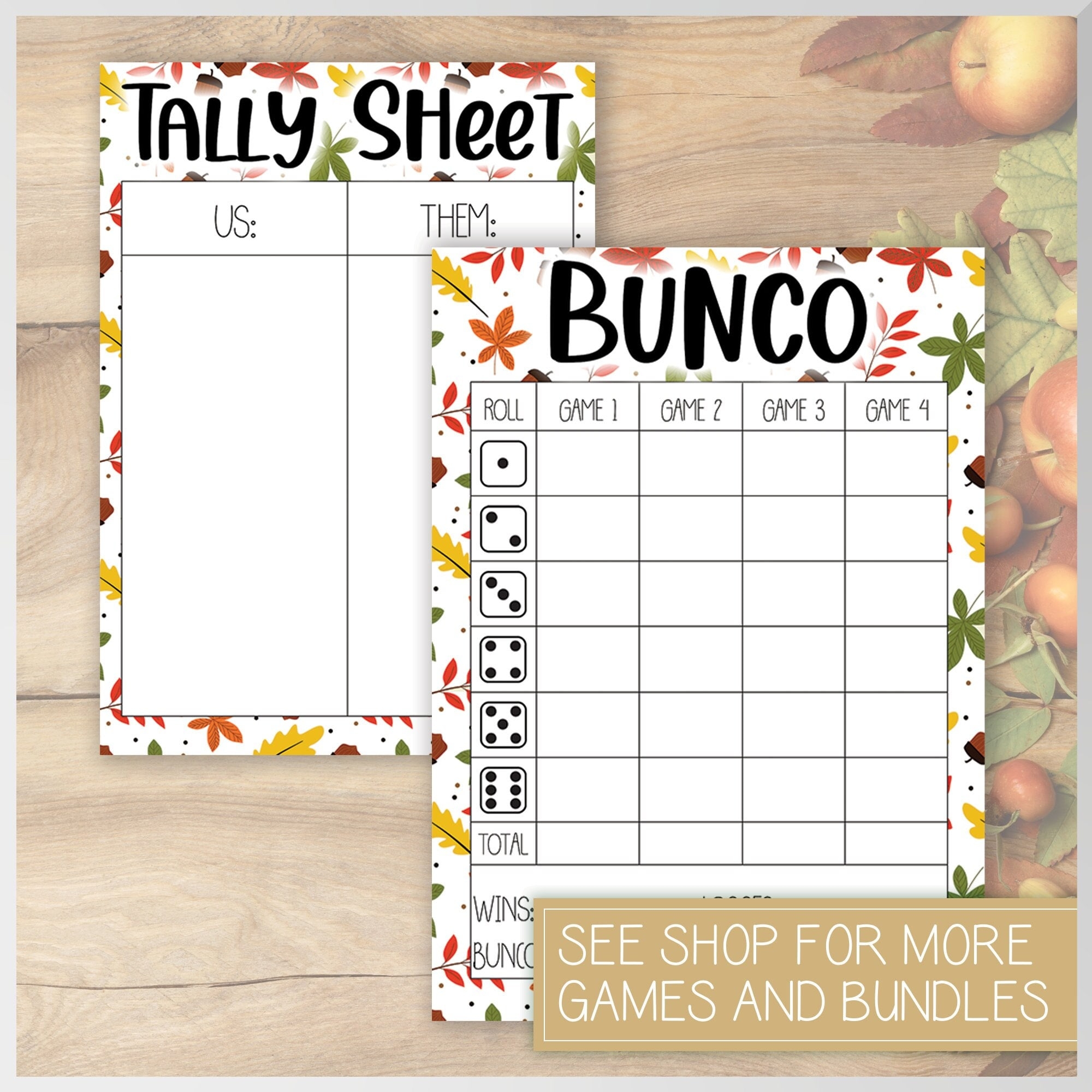 Fall Bunco Score Card Tally Sheet Etsy