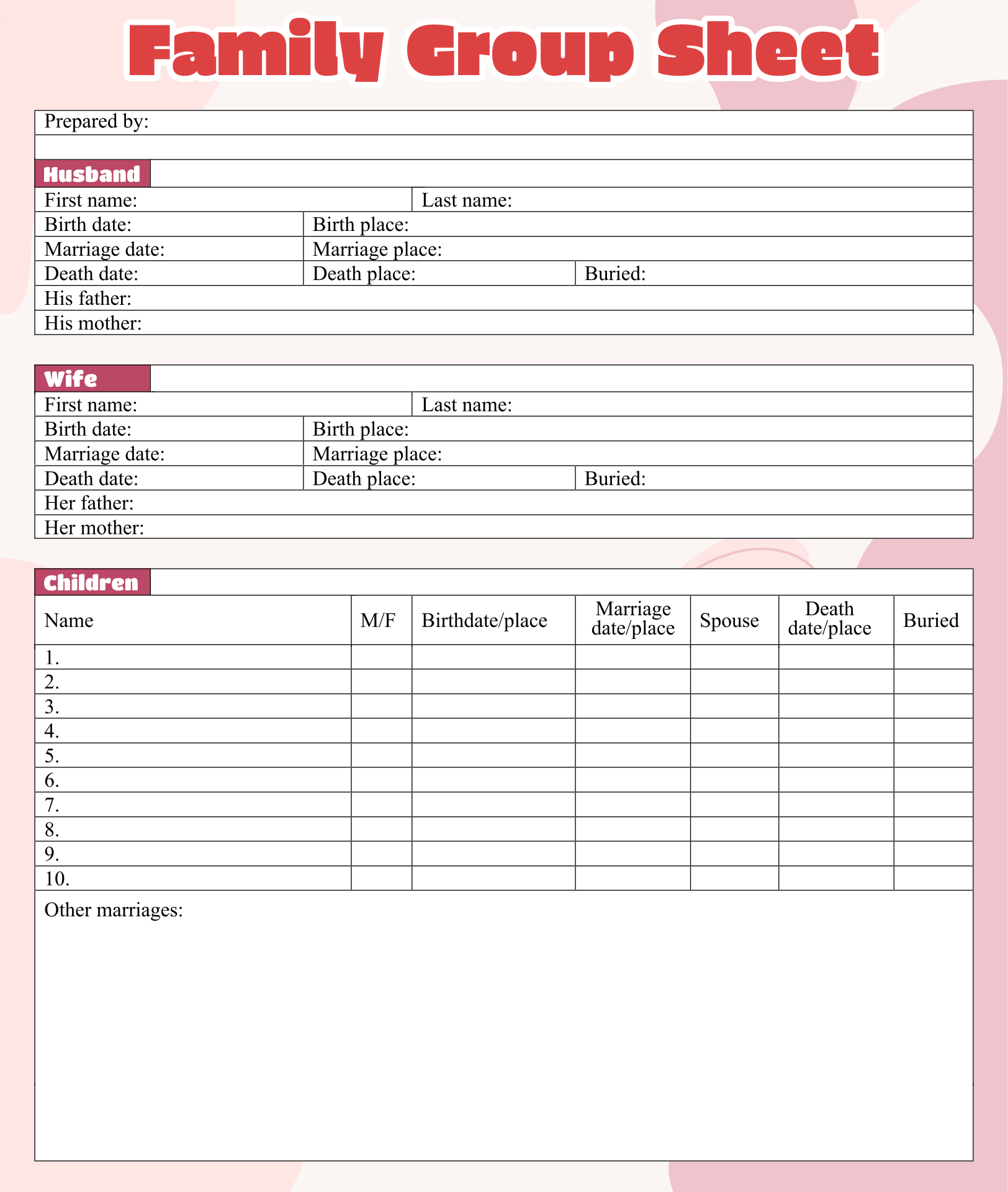 Family Group Sheets 10 Free PDF Printables Printablee Family Group Sheets 10 Free PDF Printables Printablee